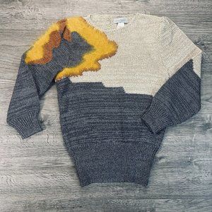 VTG Retro 80s Ms Kipps Tan Gray Rust Gold Abstract NewWave Key Hole Back Sweater
